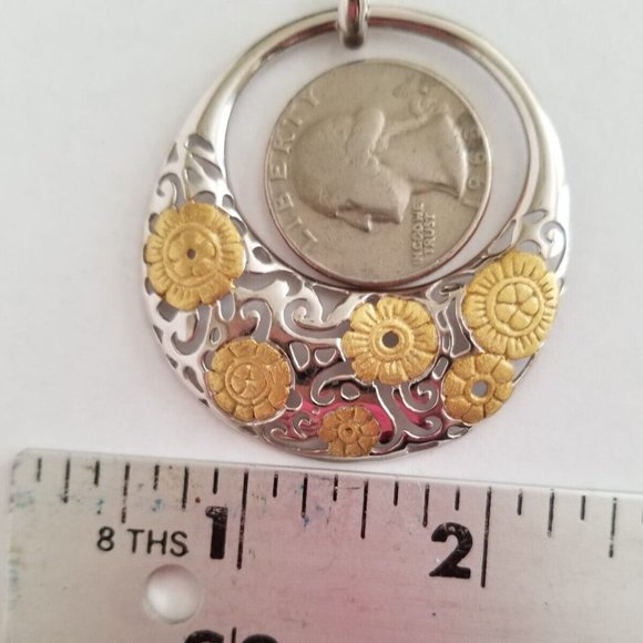 925 Sterling Silver 18K Gold Non Tarnish Large Open Circle Filigree Look Pendant - Picture 5 of 9